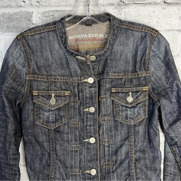 Banana Republic Premium Denim Cropped Dark Wash Jean Jacket Size XS - Picture 3 of 15